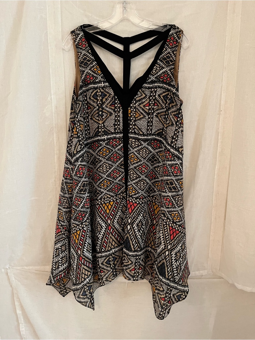 Sleeveless Black Geometric Print Swing Dress